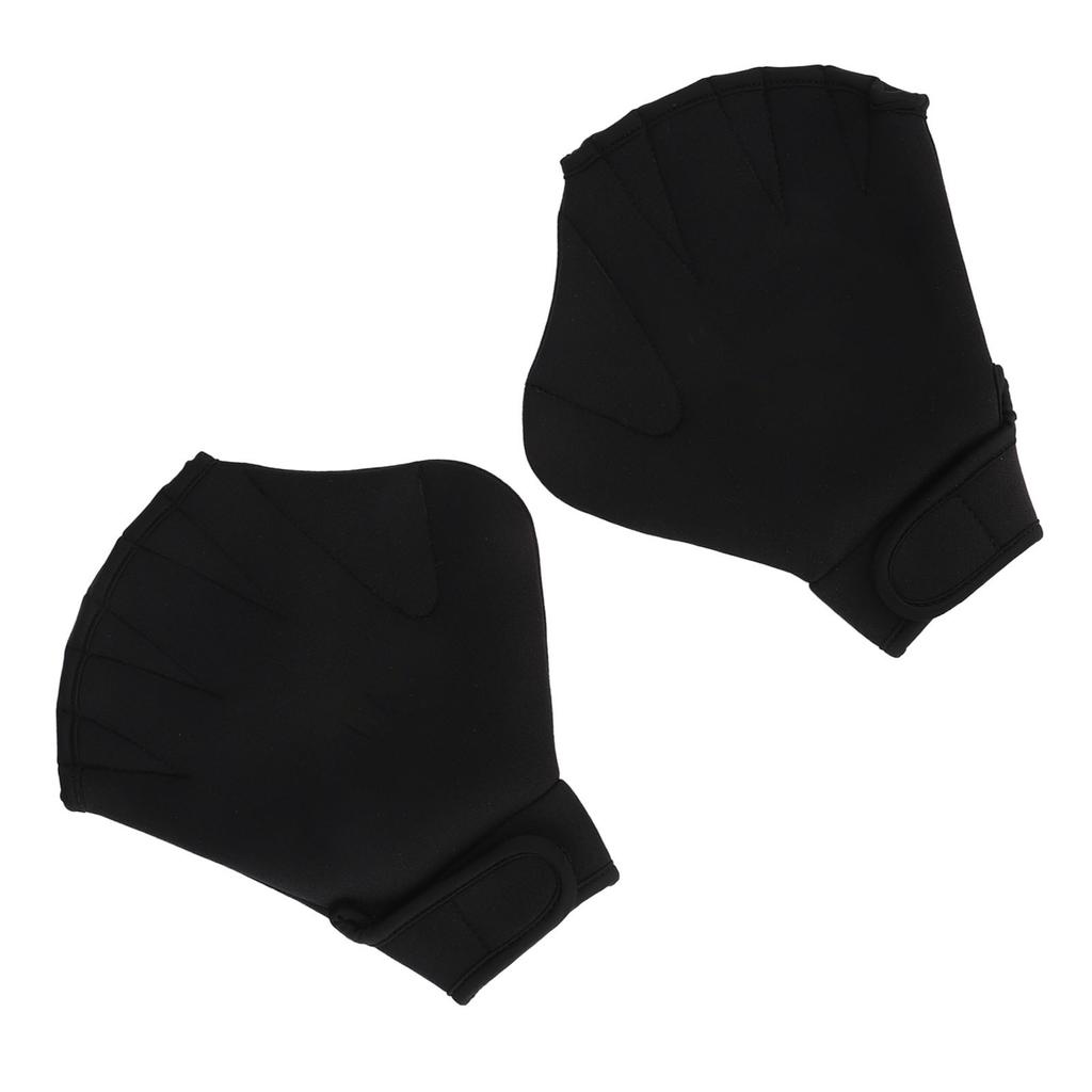 2Pcs Swimming Webbed Gloves Open Fingers Adjustable Swimming Training Gloves with Wrist Strap for Swimming Diving Black