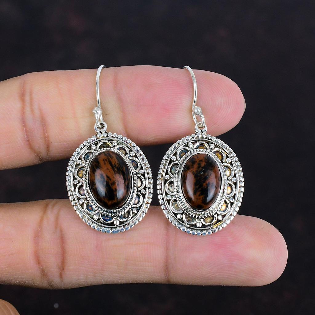 Серьги из красного дерева и обсидиана, уникальные винтажные серьги, оригинальные серьги ручной работы из драгоценных камней, серьги из стерлингового серебра 925 пробы, изящные ювелирные изделия, подарки для нее