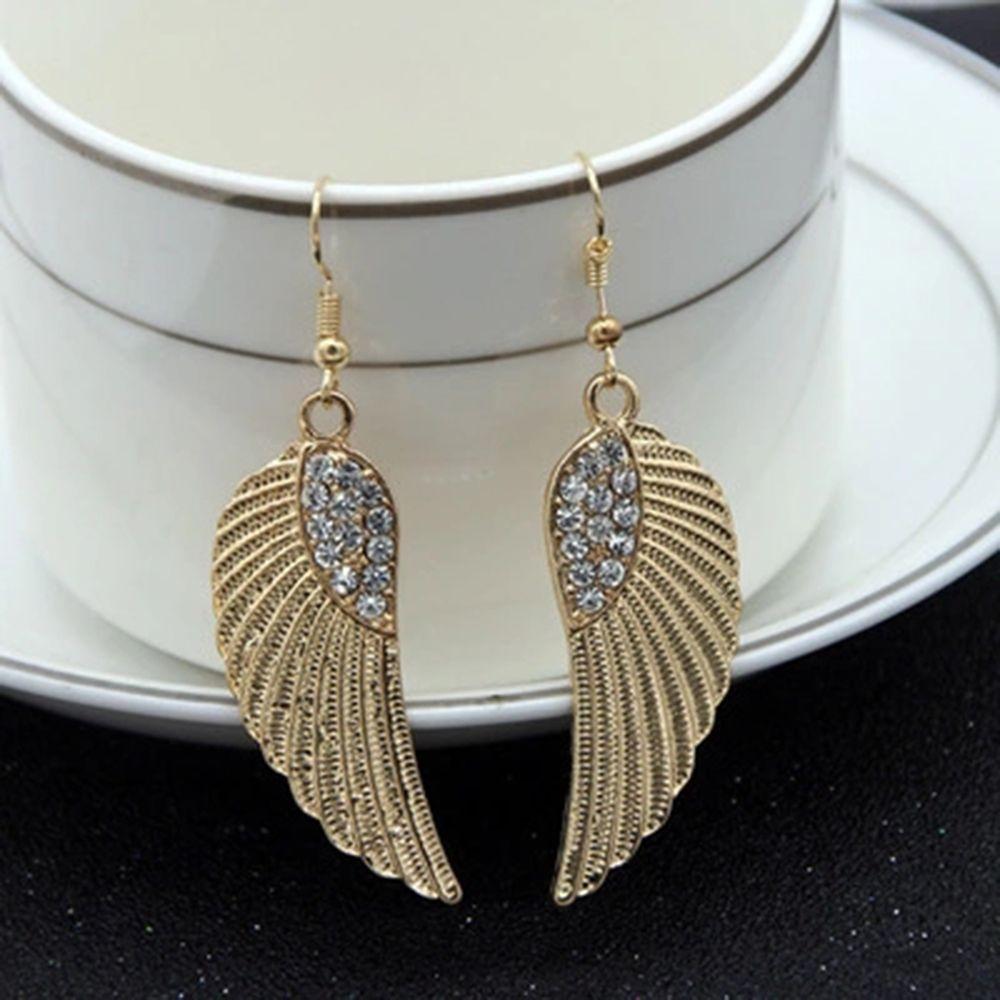 Gift Simple Long Crystal Rhinestones Women Jewelry Elegant Angel Wings Dangle Earrings Drop