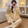 Осень-зима Новый женский пижамный комплект с принтом медведя Французский повседневный милый пижамный комплект с длинными рукавами из мультфильма Пижама