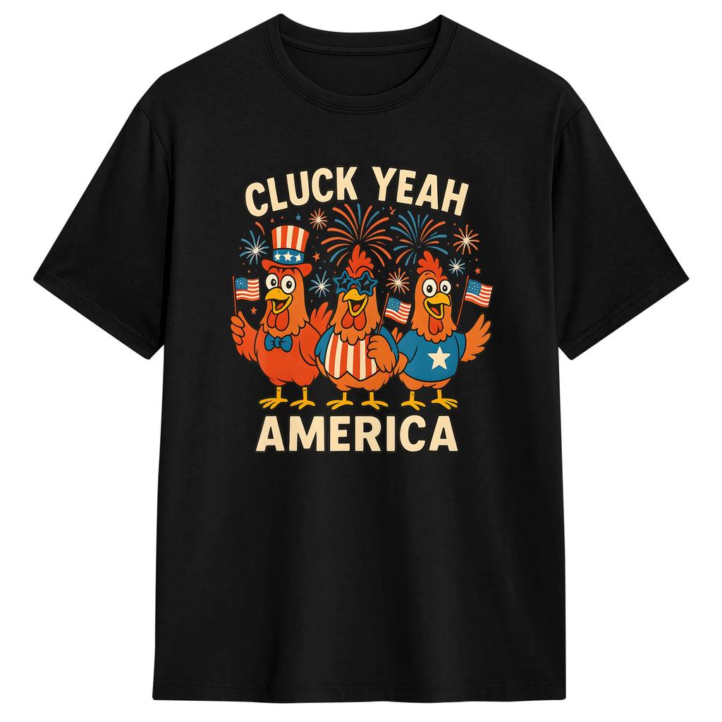 Streetwear Tshirt Summer America Cluck Yeah Chicken Funny Fourth Of July Chicken Hip Hop Tshirts Cotton Tee Shirt Y2k Tops