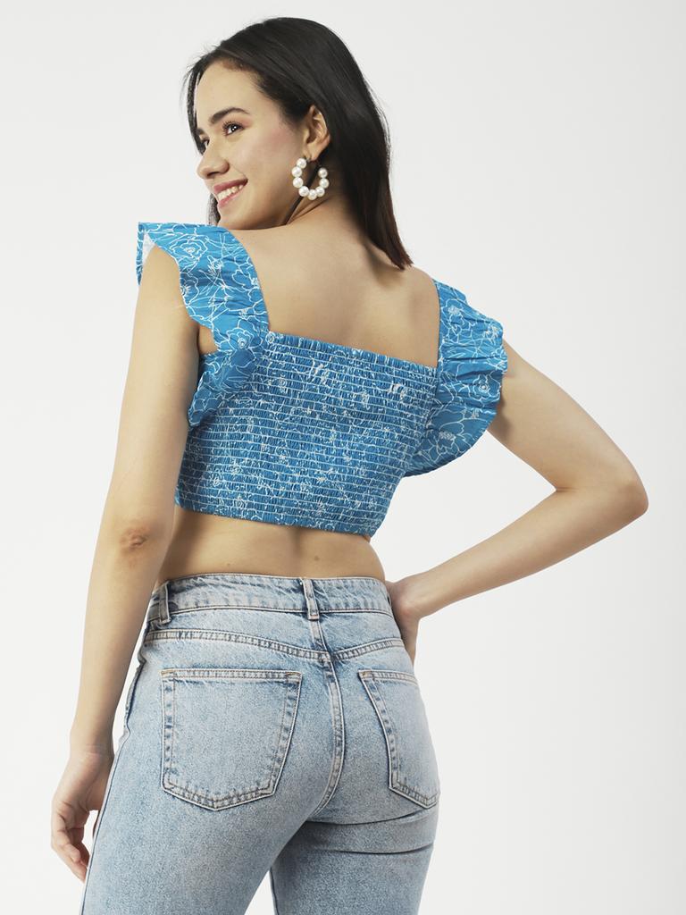 Moomaya Женский укороченный топ, квадратный вырез, рукава-крылышки, короткий хлопковый топ