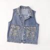Women's Casual Printed Lapel Denim Vest
