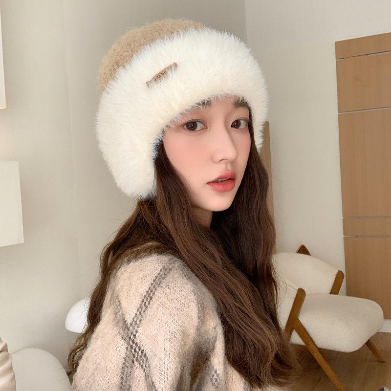 Autumn and Winter Big Head Circumference Knitted Wool Hat In Winter Warmth Thick Plush Hat Versatile Contrasting Ear Protection Cold Hat