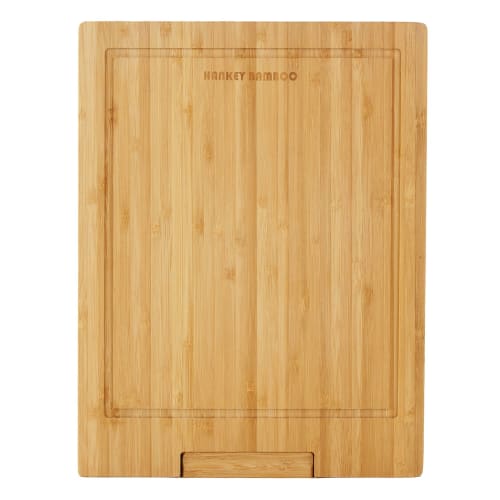 HANKEY Cutting Board, Natural Bamboo with Stand, Pizza Cutting Board, Kitchen Board, Round Cutting Board, Antibacterial (Square, 34*26cm)