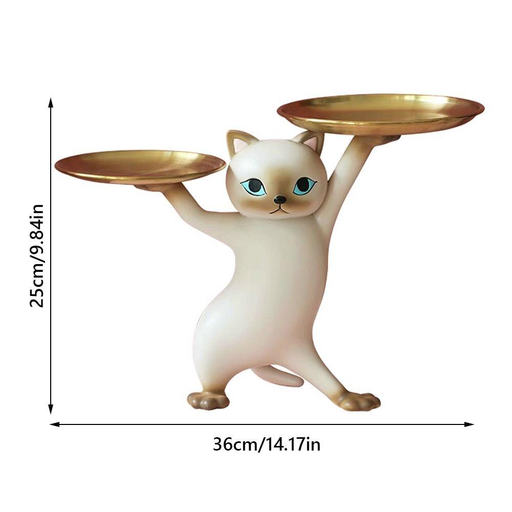 Whimsical Design Cat Support Tray Resin Ket Candy Dish Cartoon Cat Figurine Room Decoration
