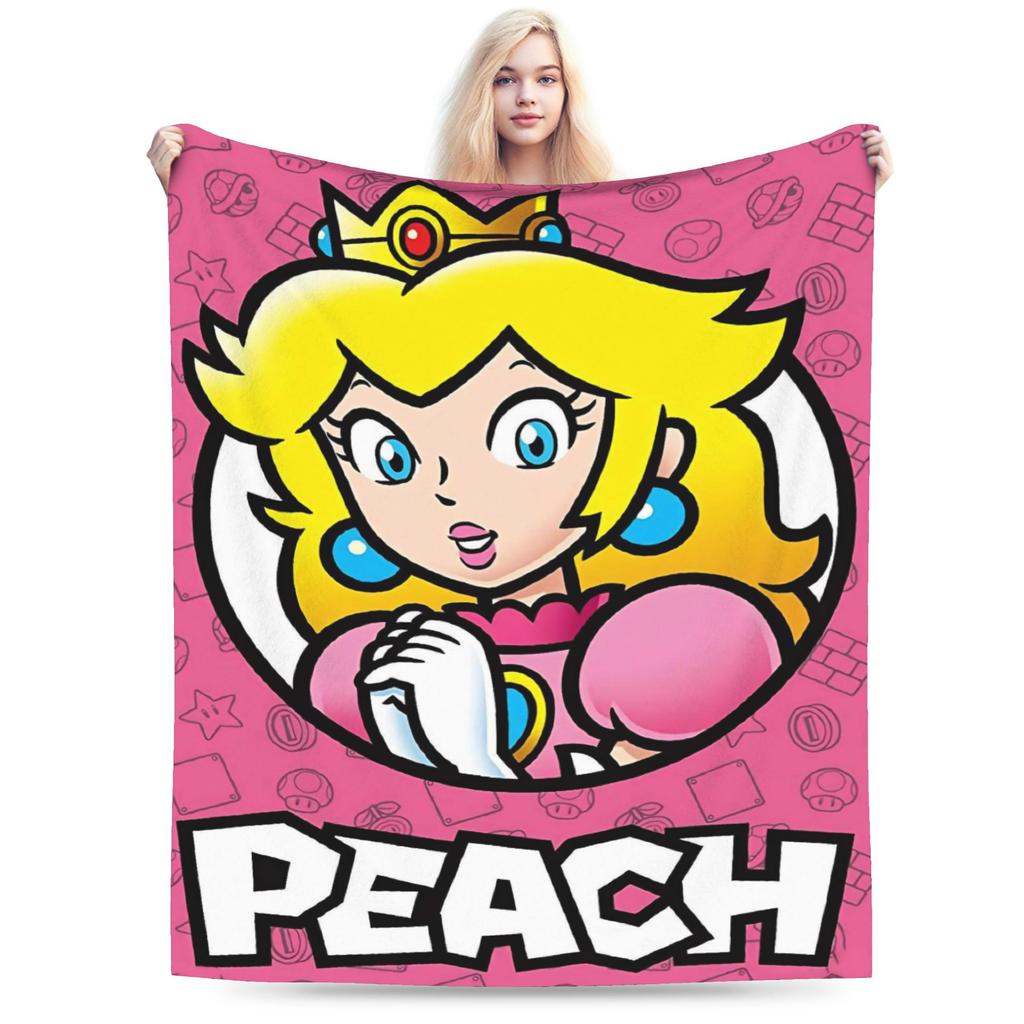 Princess Peach Star Fleece Throw Blanket Super Marioo Blanket for Home Office Super Warm Bed Rug
