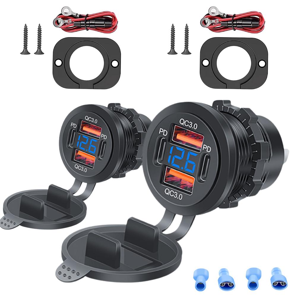 96 Вт PD3.0 + QC3.0 4-портовое быстрое автомобильное зарядное устройство со светодиодным дисплеем - iPhone Samsung Huawei совместимо с водонепроницаемым корпусом