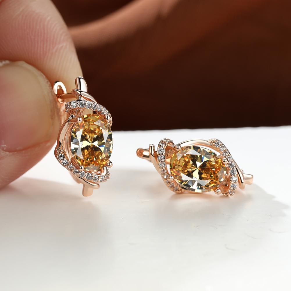 1 пара золотистого цвета Vine Geometry Round Oval Cut Pink Purple White Aqua Stone Party Серьги-кольца с камнем по рождению Висячие серьги Ювелирные изделия