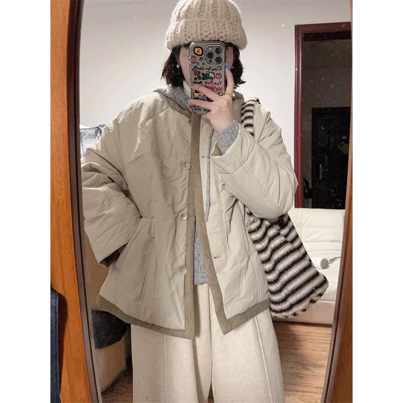 Большой размер японский дизайн соответствия цветов чувство пух хлопковая одежда женская осень и зима новая утолщенная теплая одежда для хлеба короткая куртка прилив