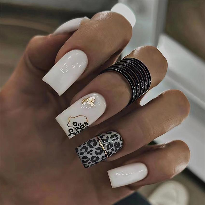 24Pcs Purple Gradient Press On Nails With Silver Sequins Removable Acrylic Fake Nail Tips Finished Manicure Set