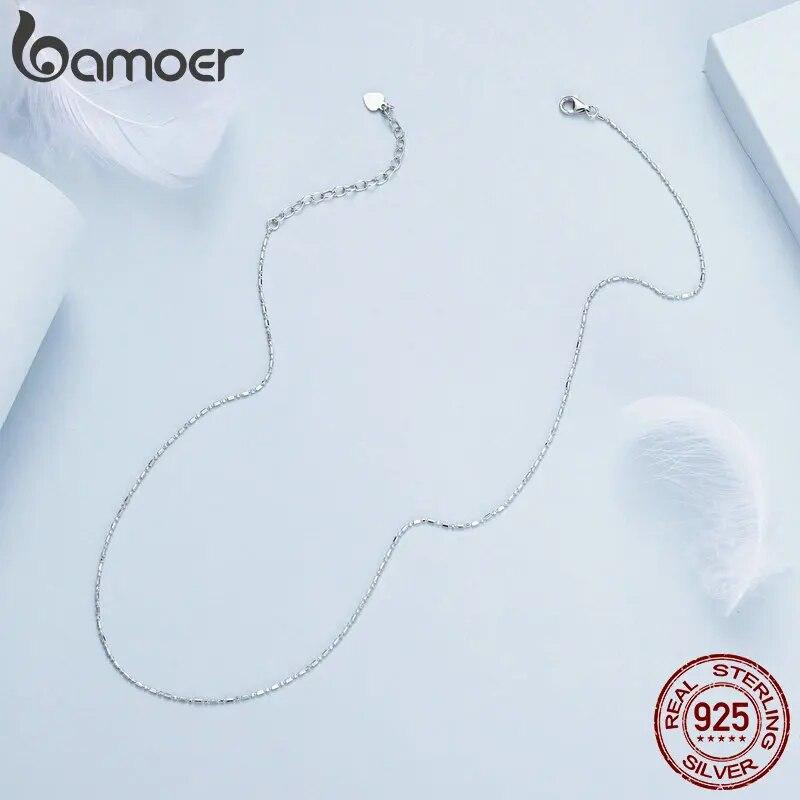 Bamoer Classic Basic Chain 925 Sterling Silver Lobster Clasp Adjustable Necklace Chain Fashion Jewelry for Women BSA006