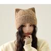 Мультяшные кошачьи ушки Толстая вязаная шапка Женская шапка из шерсти с бантом Теплая шапка