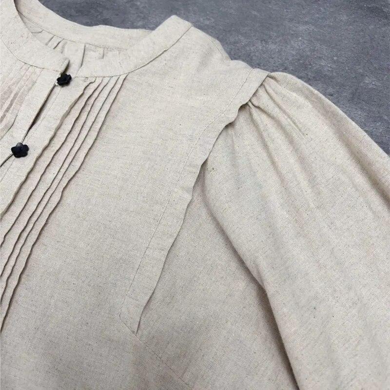 Johnature Японское платье на пуговицах с цветочным принтом, свободное весеннее платье с длинными рукавами, повседневное однотонное женское платье из хлопка Mori