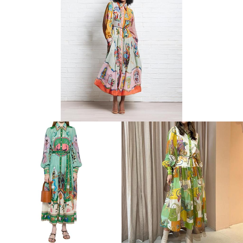 Floral Print Lantern Sleeve Dress With High Waist For Elegant Spring Casual Wear