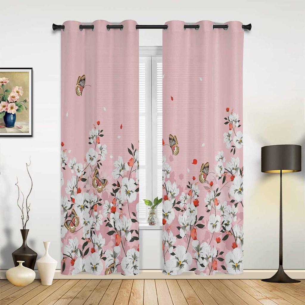 Розовый цветок растение бабочка новые оконные шторы для гостиной кухни Крытый декор оконные занавески подзоры
