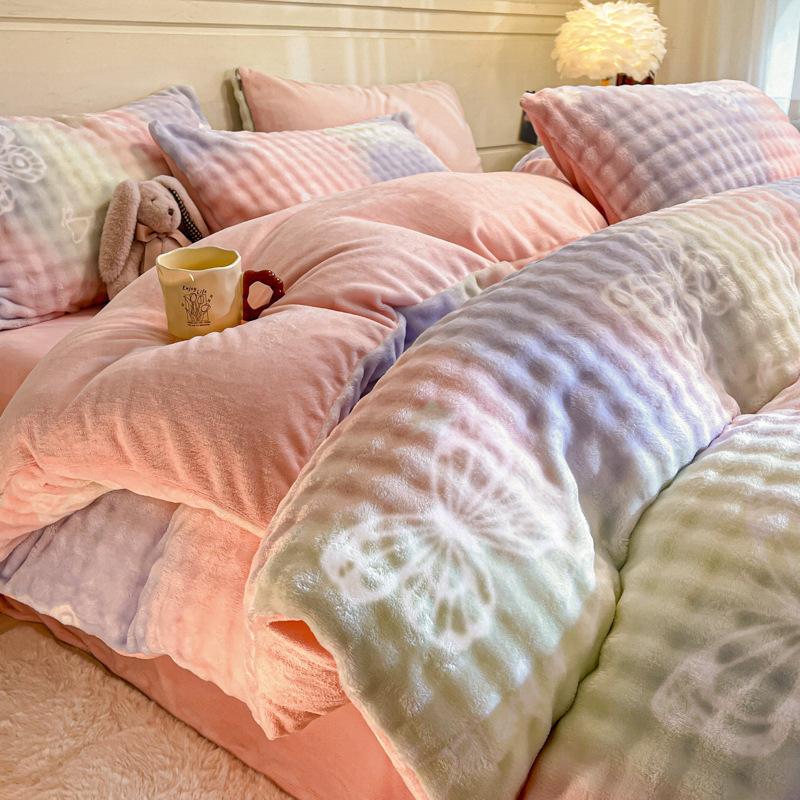 Однотонный молочный флис, четырехсекционный пододеяльник, флисовая утолщенная двухсторонняя простыня