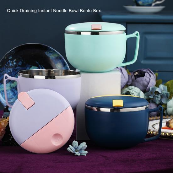 Чаша для лапши 900 мл/1200 мл с крышкой, противоожоговая ручка, сливное отверстие, японский стиль, миска для рамэна с двойными стенками, кухня