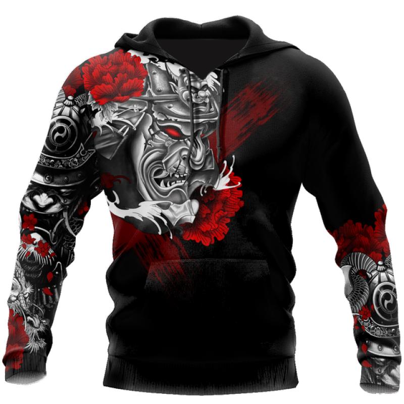 Весенне-осенняя японская татуировка самурая с 3D принтом, мужские толстовки, толстовка в стиле Харадзюку, Повседневная куртка унисекс, пуловер с длинными рукавами