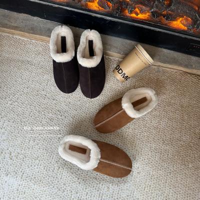 Кожаная сумка голова толстая подошва мюли туфли для женской верхней одежды 2025 зима новые одна педаль Boken полушлепанцы термохлопковые туфли