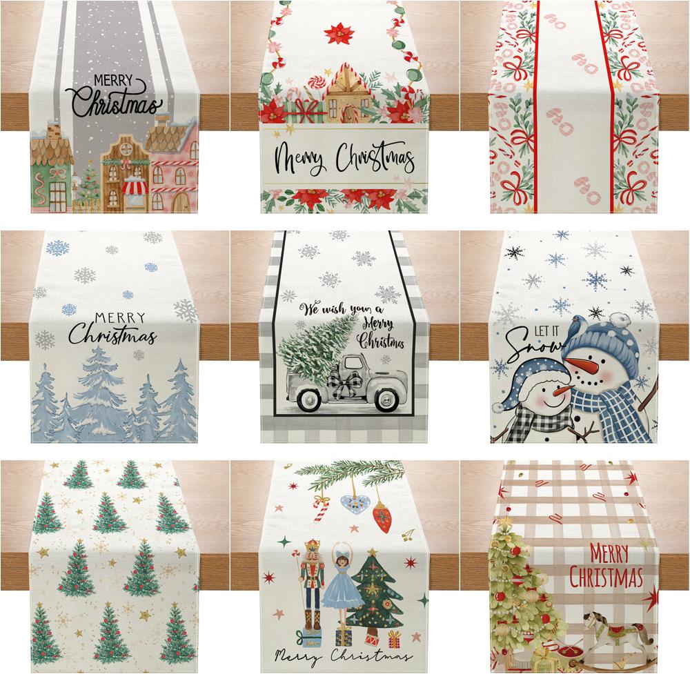 Christmas Printed Table Flag Kitchen Table Festive Decoration Small Tablecloth Linen Table Cloth