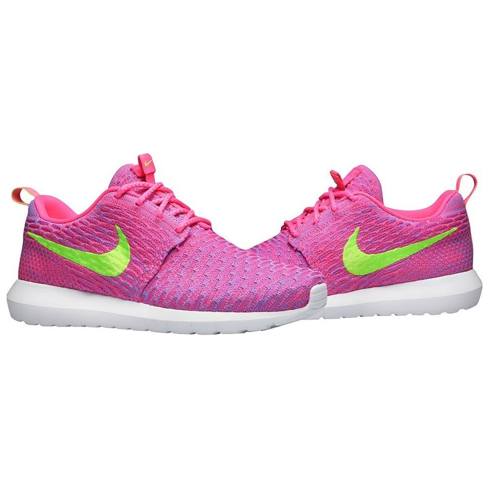 Nike Roshe Run Flyknit Мужские Розовый Флеш Флеш Лайм Клубный Розовый 677243-601