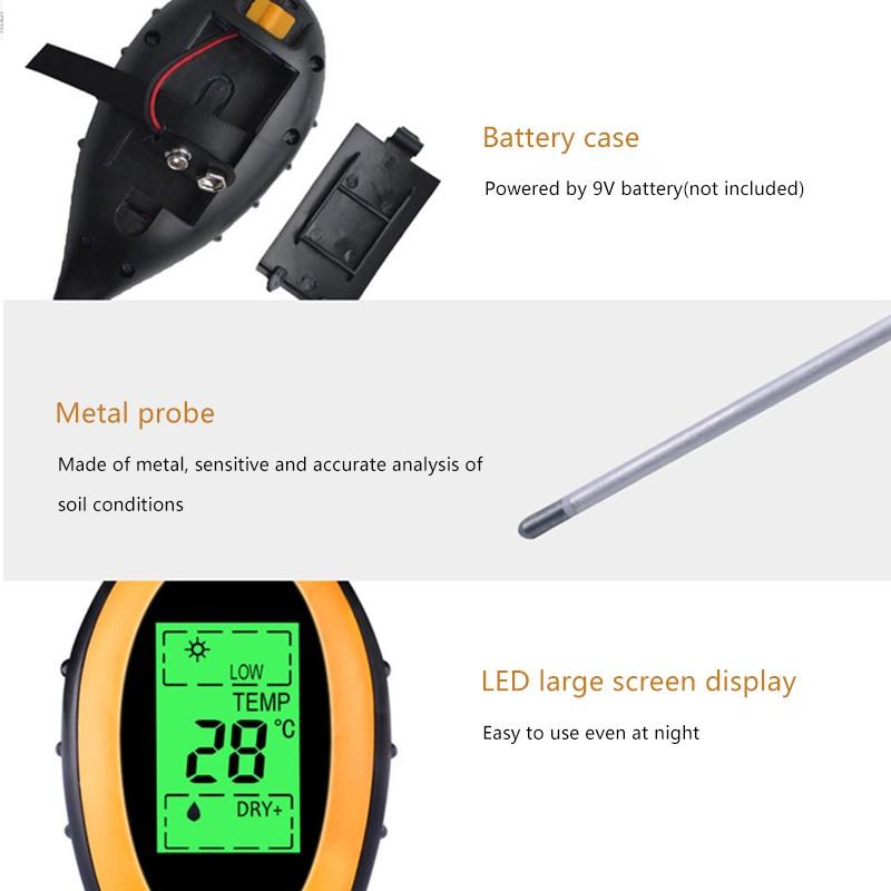 4-в-1 цифровой измеритель влажности почвы PH, измерение температуры и влажности почвы, детектор измерения солнечного света в окружающей среде