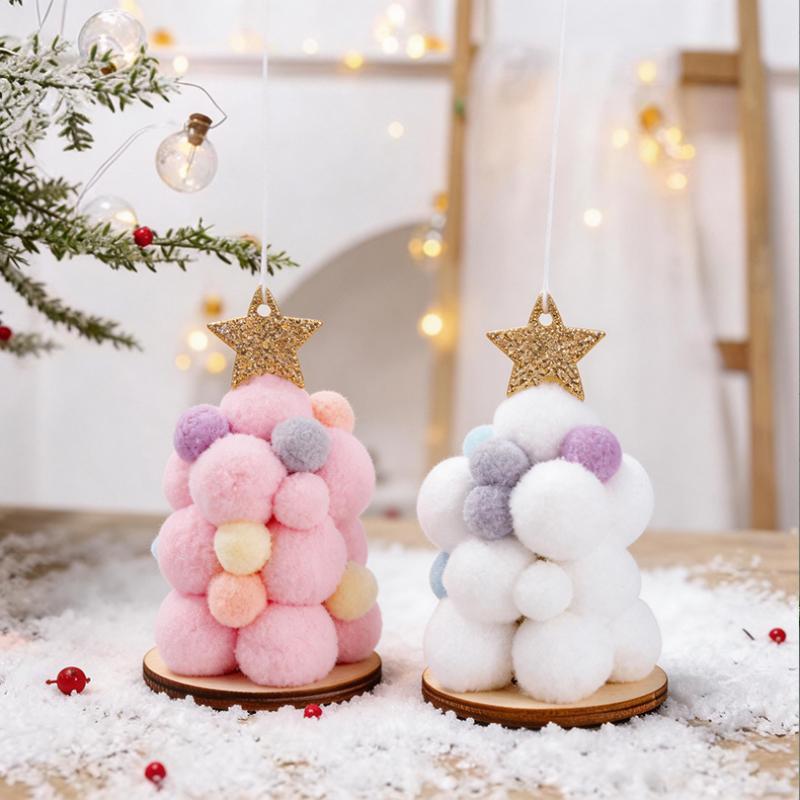 Christmas Tree Ornaments Lightweight Soft Fluffy Pom Poms with Gold Star Topper Ideal Xmas Gift for Family
