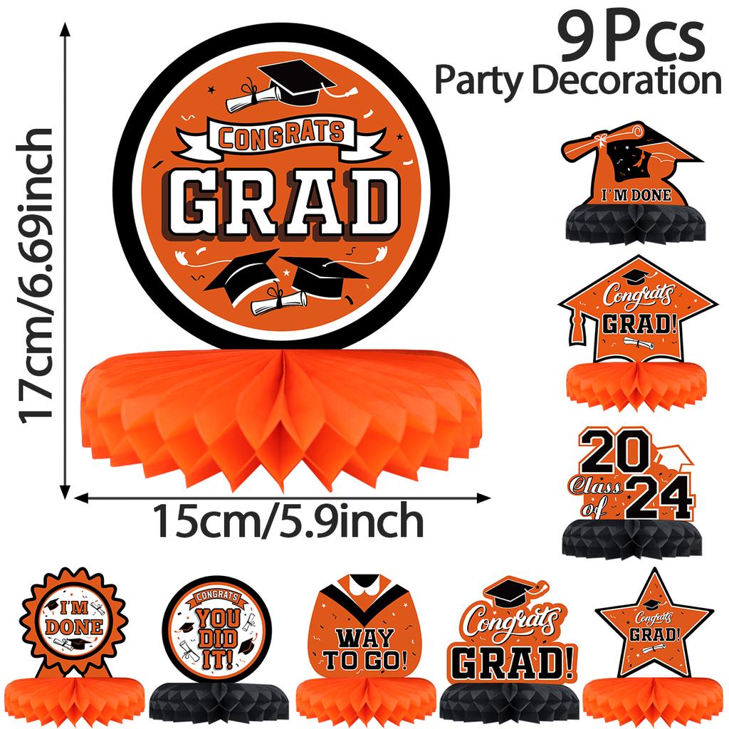 9 шт./набор украшений для выпускного вечера 2024 года, центральная часть выпускного стола, сотовые украшения для выпускного стола