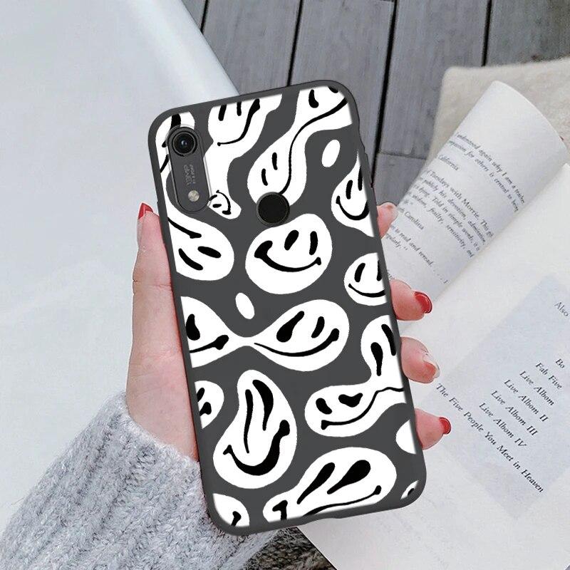 Милый мультяшный чехол для Huawei Y6 2019 с отверстием для пары, синий цветочный столик, мягкий чехол из ТПУ для Huawei Y6 2019, розовый узор, большое сердце, противоударная защитная задняя сумка