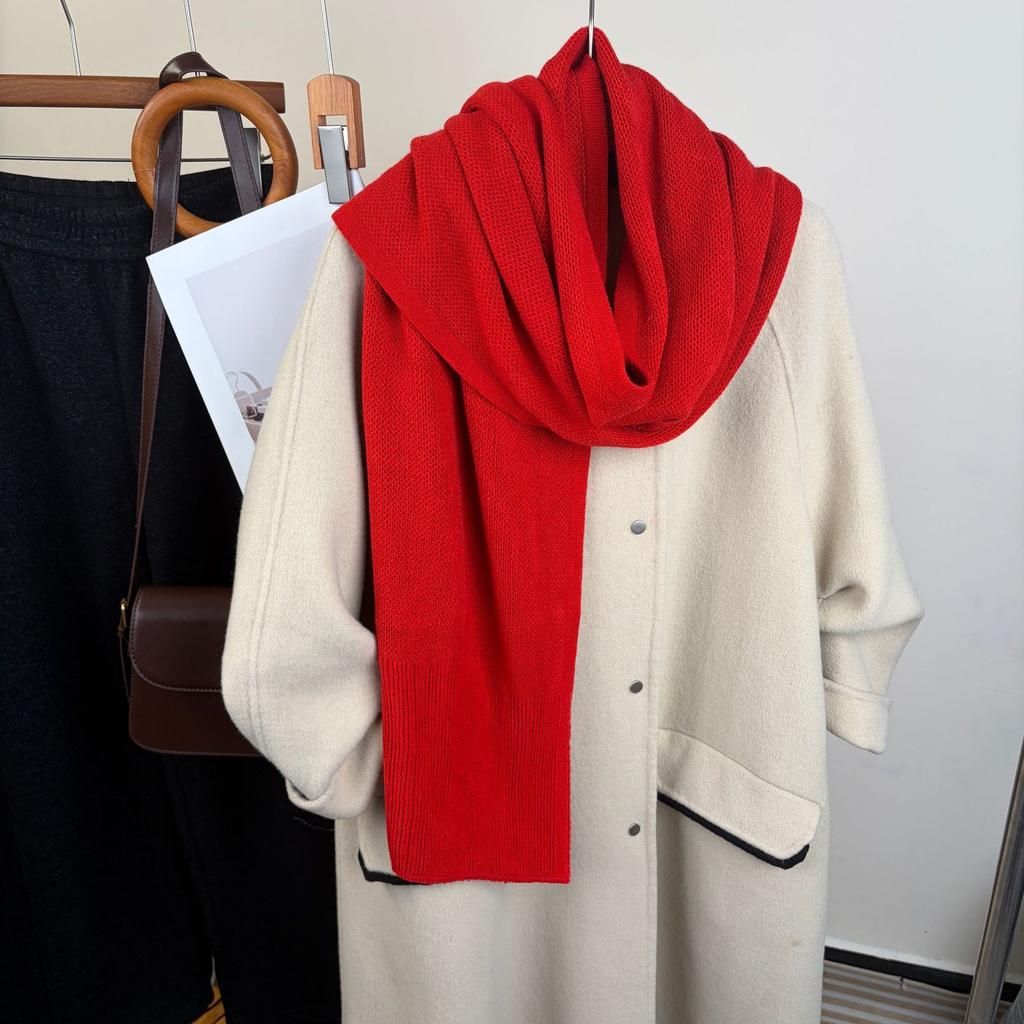 New soft waxy simple wool knitted scarf women's autumn and winter warm scarf versatile Korean extended shawl