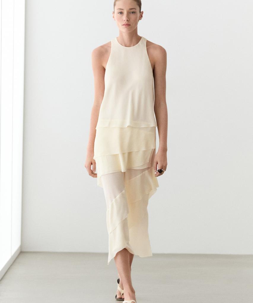 Masimodutti Frill Fluid Midi Dress