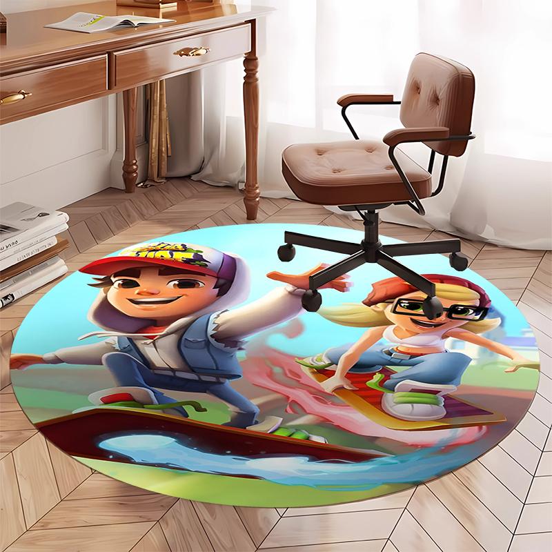Subway Surfers Printed Round Rug Carpet Chair Rug Area Rug Entryway Doormats,for Office Chair Living Room Bedroom Kitchen Room.