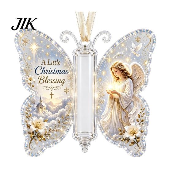 Transparent Acrylic Christmas Pendant Money Holder Ornament, Cash Hanging Decor with Vintage Holiday Surprise Butterfly Print, Party Supplies