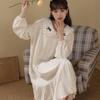 Nightdress Women Sweet Autumn Cotton Long-sleeved Pajama Palace Long Princess Style Home Clothes Chic Midi Dress