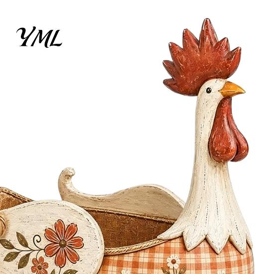 Country Style Tableware Holder Vintage Farmhouse Rooster Utensil Holder, Cooking Tool Caddy, Rustic Floral Resin Chicken Statue for Kitchen