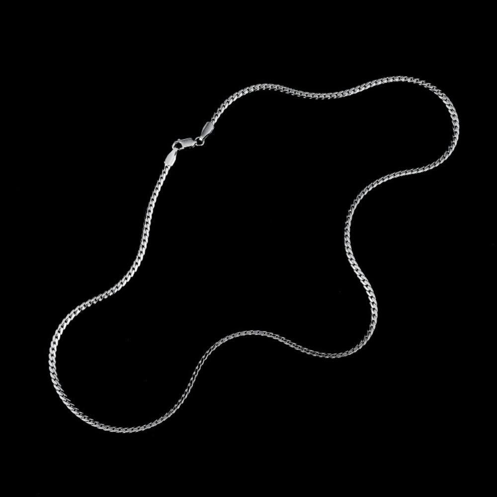 925 Silver-plated Fine Cuban Chain Men's Trend High-end Necklace, Versatile Simple Plain Chain Collarbone Chain Men's Model