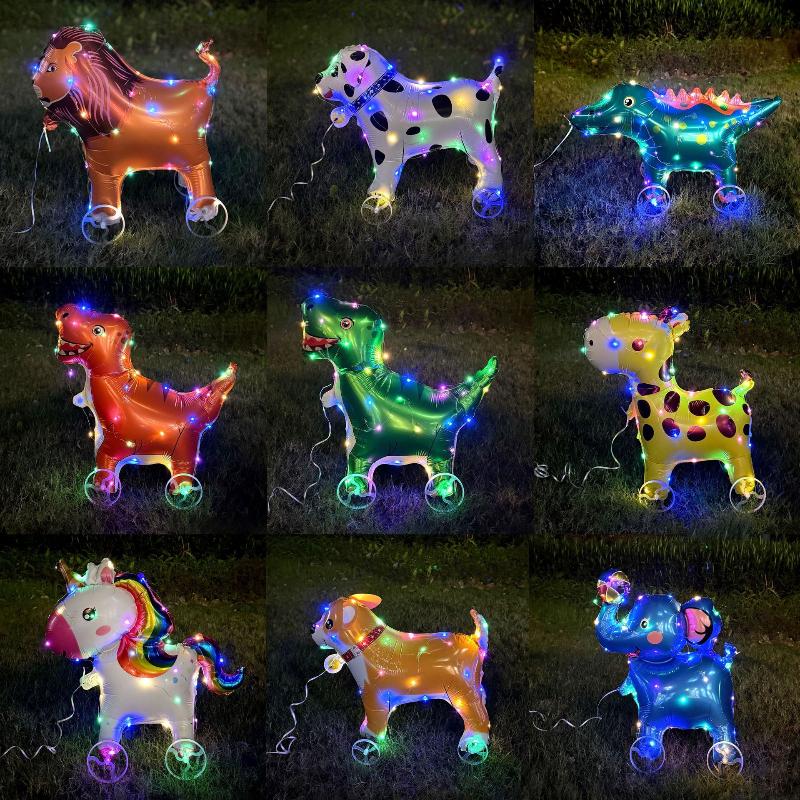 4D светящиеся фольгированные воздушные шары в виде слона на подставке с колесом для детского дня рождения, вечеринки в честь рождения ребенка.