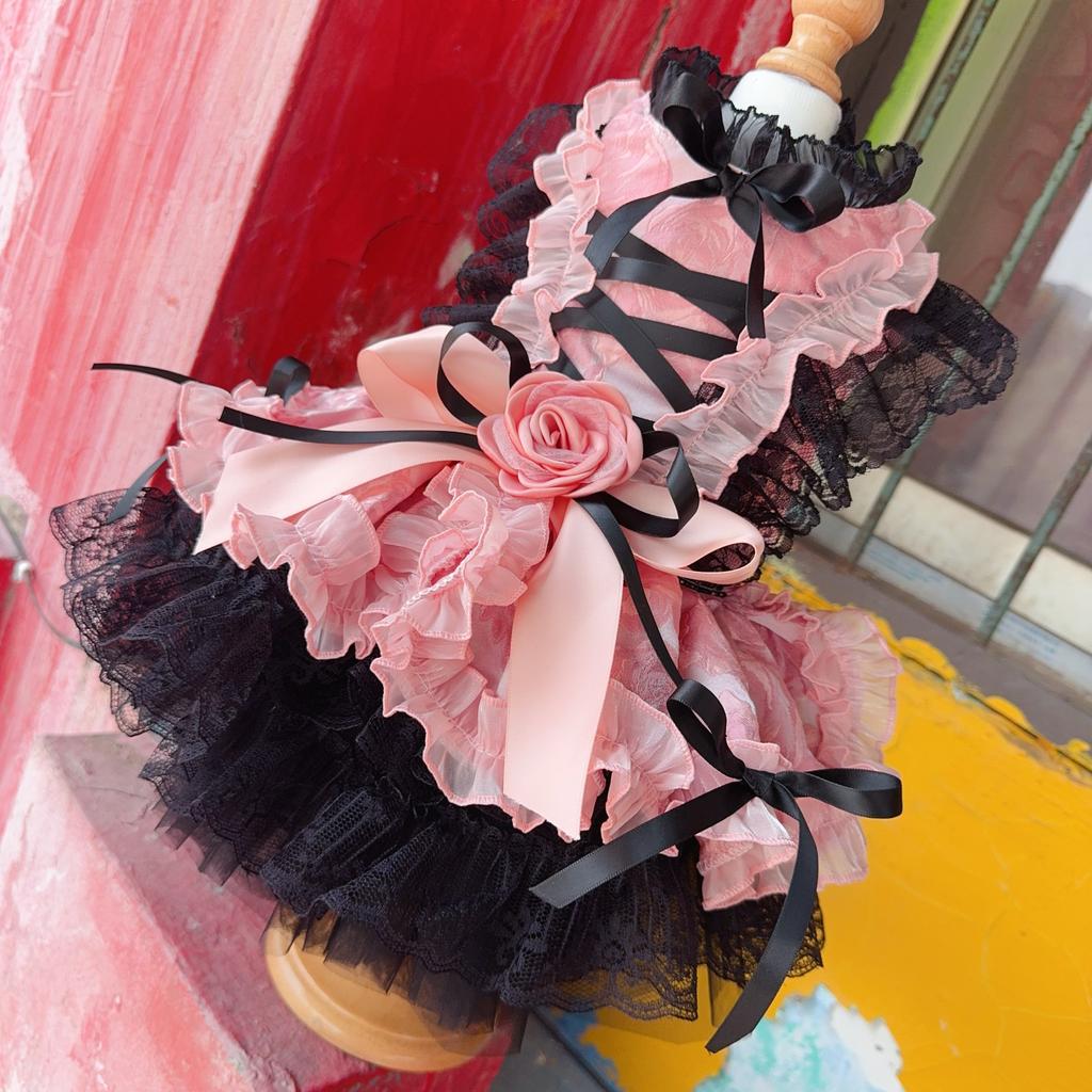 Black Pink Red RoseFlower Puppy Dog Clothing Fine High-end Luxury Pet Clothes Lace Long-Tail Princess Dress For Small Medium Dog