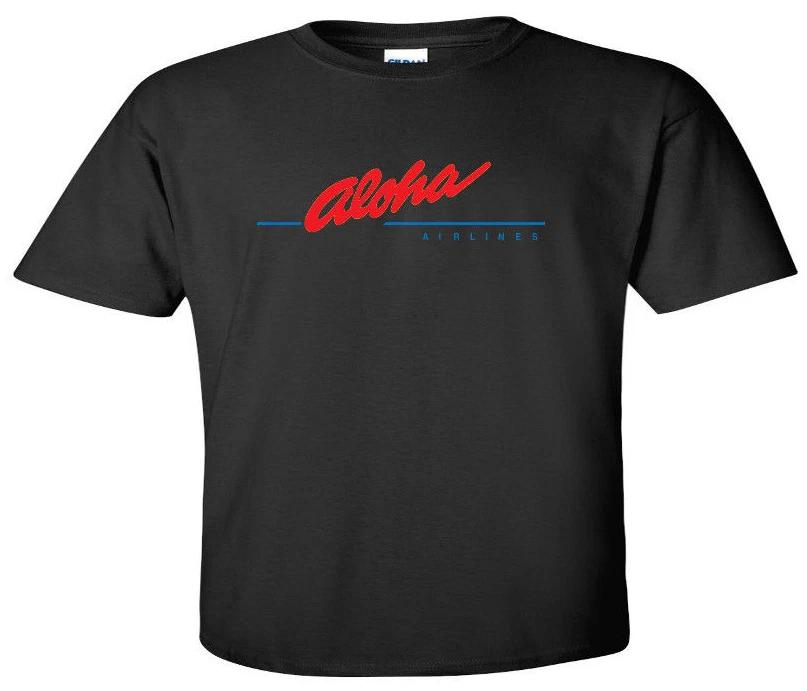 Aloha Airlines Vintage Logo Shirt Hawaiian Airline Black Cotton T-Shirt