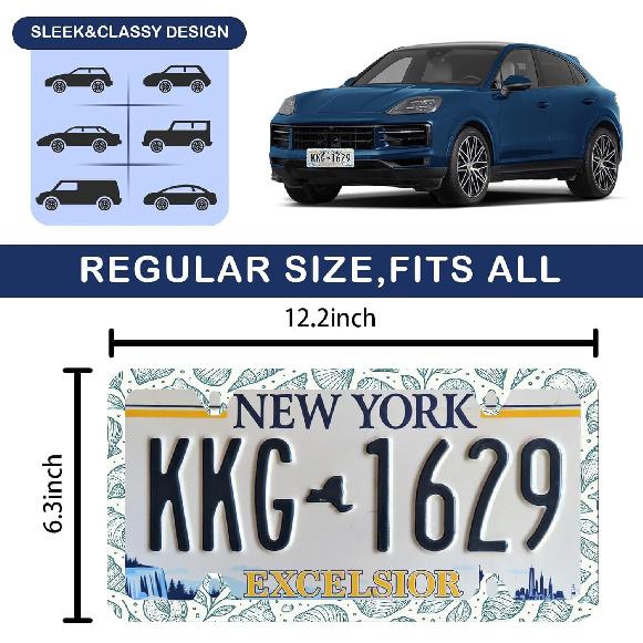 Light Blue Seashells Beachy License Plate Frame - Unobstructed Narrow-Edge 2 Packs Universal Stainless Steel Car License Plate Frames Holder Solid