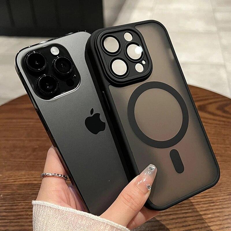 Luxury Strong Magnetic Wireless Charge Case For IPhone 14 13 12 15 Pro Max Plus Matte Frosting Magsafe Full Lens Protector Cover