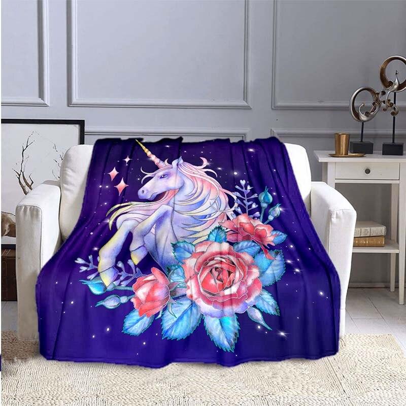 Милое цветное фланелевое одеяло с 3D принтом единорога для кроватей, походов, пикника, модное покрывало, одеяло