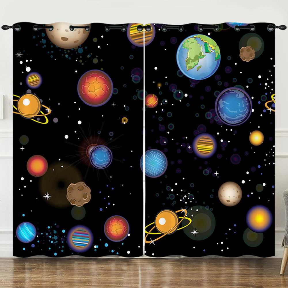 Curtain Space Universe Starry Sky Illustration 3D Digital Printing Blackout Curtain Punching