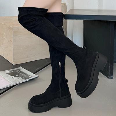 Женские высокие сапоги на платформе из замши выше колена, туфли на среднем каблуке, зимние модные мотоциклетные сапоги 2024 года, тренд готики, Zapatillas Mujer