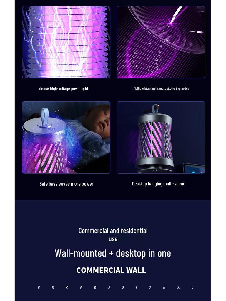 Перезаряжаемая от USB электрическая лампа-ловушка для комаров - Безопасна для использования в помещении, беременными женщинами и детьми.