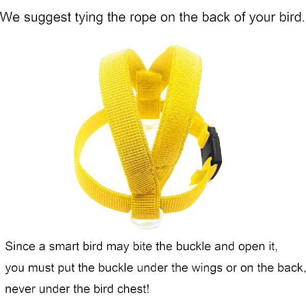 Шлейка для птиц с застежкой-клипсой и поводком, легко надевается для попугаев, корелл, размер S, вес 85-105 грамм, желтая