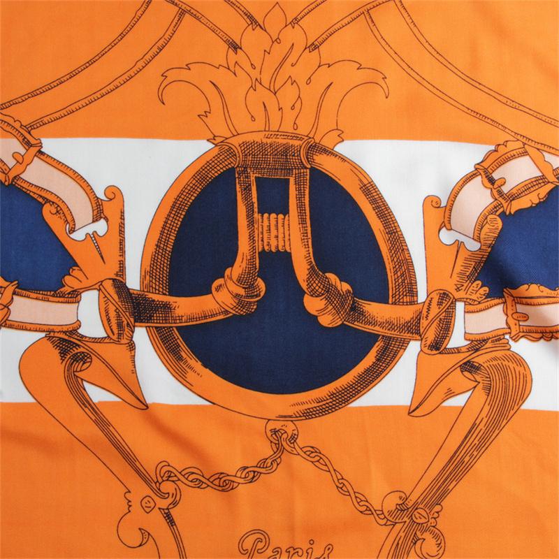 POBING Silk Cashmere Scarf Women Hand Rolled Saddle Belt Print Square Scarves Wraps Bandana Big Hijabs Female Foulard 135CM