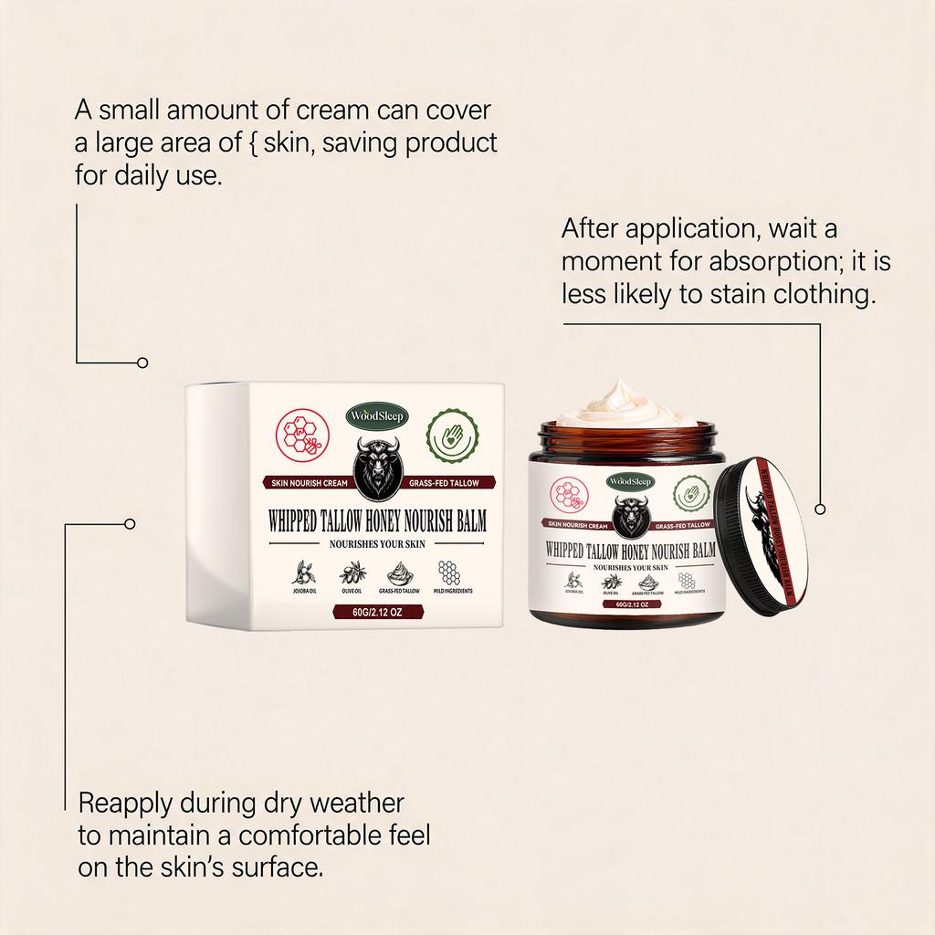 WOODSLEEP Beef Tallow Honey Moisturizer Cream Gentle Hydrating Face Cream Lightweight Natural Skincare for Daily Use 50g