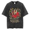 Hot Game Hollow Knight Graphic Print Tshirt Men Women Loose Casual Oversized Washed Vintage Cotton Tee Harajuku Streetwear Tops